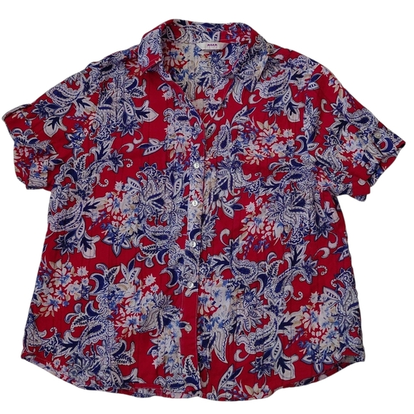Alia Red and Blue Floral Women's Blouse - Picture 1 of 5